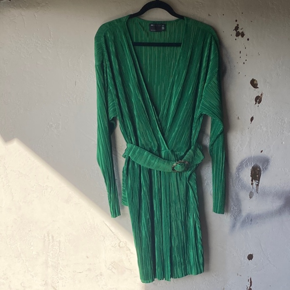 ASOS Bright Green Pleated Wrap Tunic with Ring Detail